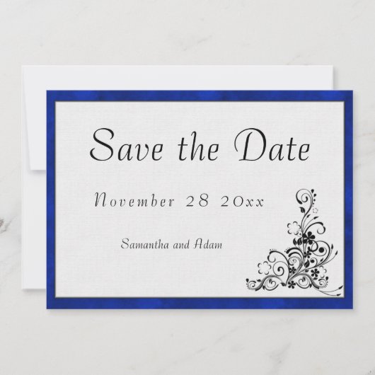 Save The Date Cadre en velours classique Mariage bleu et blanc (Devant)