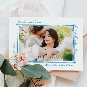 Save The Date Cadre esquissé Mariage photo à main blanche