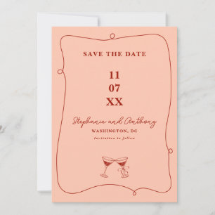 Save The Date Cadre et lunettes Whimsical Mariage rouge et corai