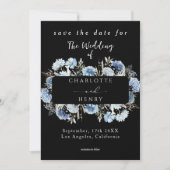 Save The Date Cadre Fleur sauvage Bleu Élégant Mariage noir (Devant)