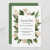 Save The Date Cadre floral à l'aquarelle moderne vert et jaune (Devant / Derrière)