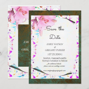Save The Date Cadre floral élégant avec fond à patine grunge