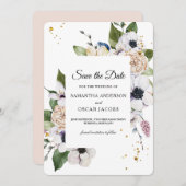 Save The Date Cadre floral élégant moderne et gouttes dorées (Devant / Derrière)