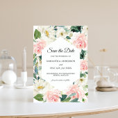 Save The Date Cadre floral élégant rose et blanc à l'aquarelle