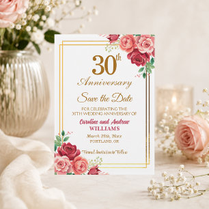 Save The Date Cadre floral en or pour les 30 ans de mariage