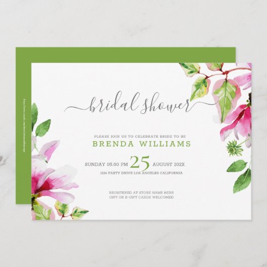 Save The Date Cadre floral magnolia rose enregistrer la date (Devant / Derrière)