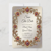 Save The Date Cadre Floral Or avec pierres rouges Enregistrer la (Devant)