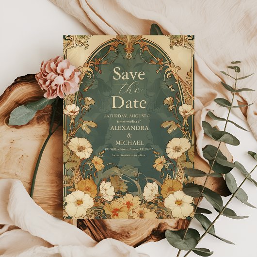 Save The Date Cadre floral romantique Art Nouveau Mariage