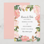 Save The Date Cadre floral rose élégant mariage espagnol (Devant / Derrière)