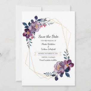 Save The Date Cadre géométrique botanique floral aquarelle viole