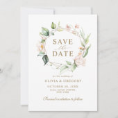 Save The Date Cadre géométrique doré floral rose tendre (Devant)