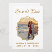 Save The Date Cadre géométrique en or Photo Mariage calligraphiq (Devant / Derrière)