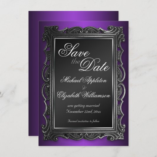 Save The Date Cadre gothique violet Enregistrer la date Annonces (Devant / Derrière)