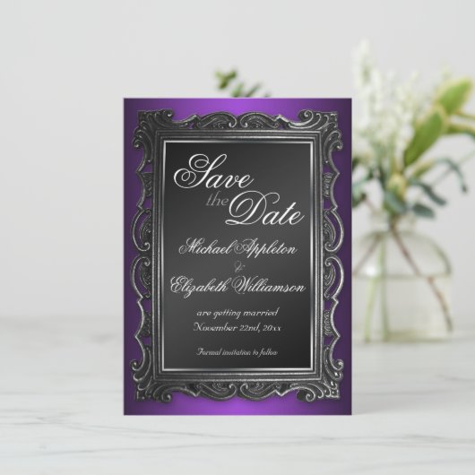 Save The Date Cadre gothique violet Enregistrer la date Annonces (Debout devant)