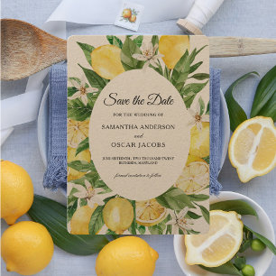 Save The Date Cadre Kraft Vintage Aquarelle Citrons Jaunes