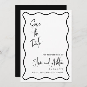 Save The Date cadre ondulé, bordure ondulée, moderne, noir et bl
