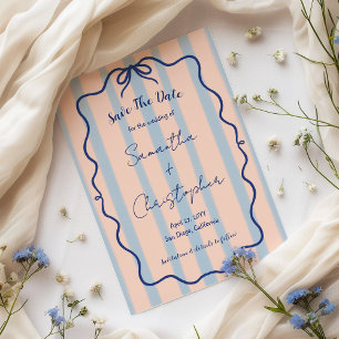 Save The Date Cadre ondulé fantaisiste Nœud papillon bleu Rayure