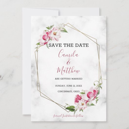 Save The Date Cadre Or Avec Fleurs (Devant)
