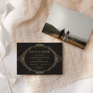 Save The Date Cadre Orné Baroque Romantique Photo Noir