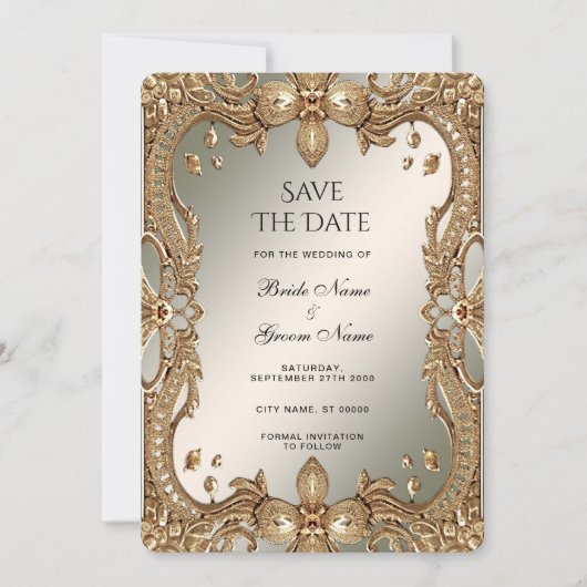 Save The Date Cadre Orné Or Enregistrer La Date (Devant)