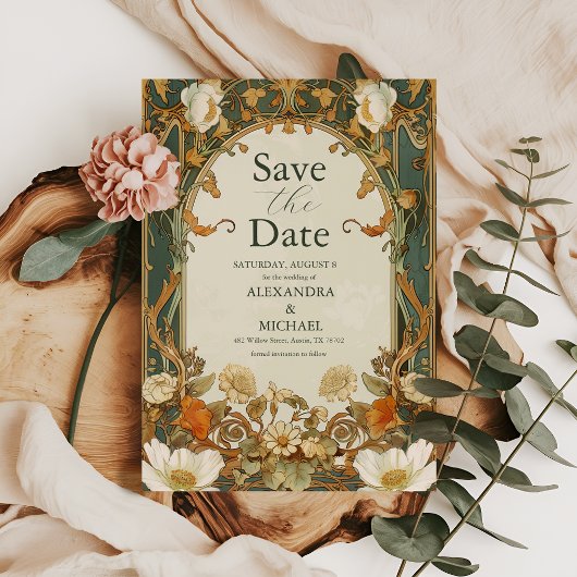 Save The Date Cadre Orné Romantique de Verdure de Mariage