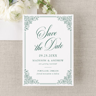 Save The Date Cadre Orné Vert Élégant Mariage Vintage