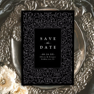 Save The Date Cadre Orné Vintage Noir Mariage Classique