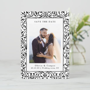 Save The Date Cadre Orné Vintage Noir Photo de Mariage Classique