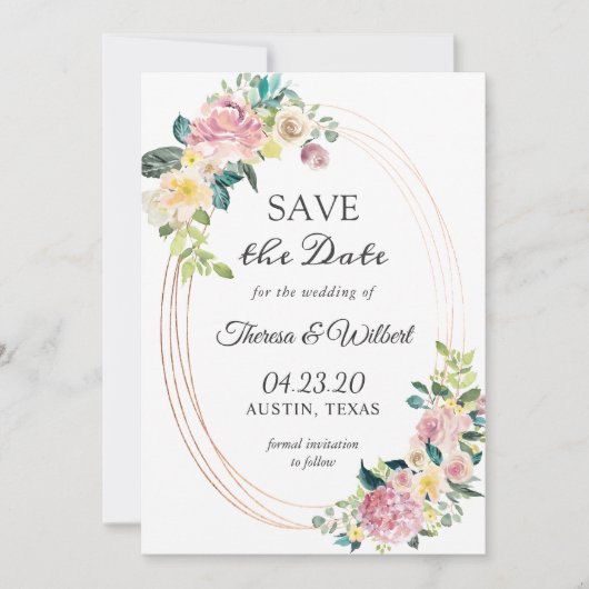 Save The Date Cadre ovale moderne Pastel Floral Enregistrer la d (Devant)