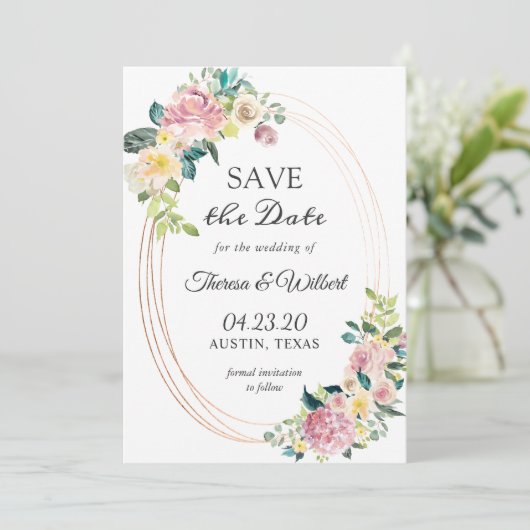 Save The Date Cadre ovale moderne Pastel Floral Enregistrer la d (Debout devant)