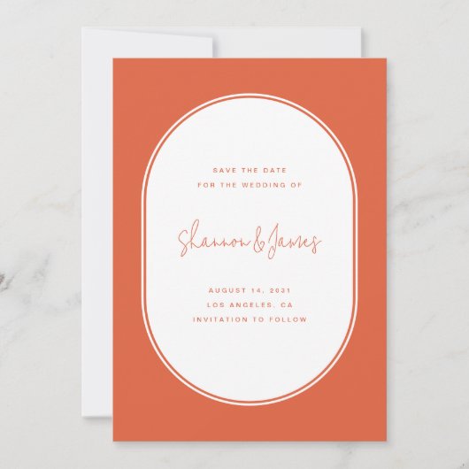 Save The Date Cadre ovale moderne Photo coucher de soleil Mariag (Devant)