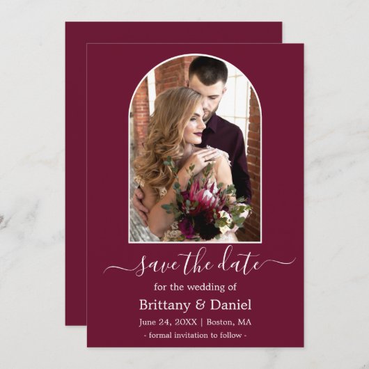 Save The Date Cadre photo Arch moderne Bourgogne (Devant / Derrière)