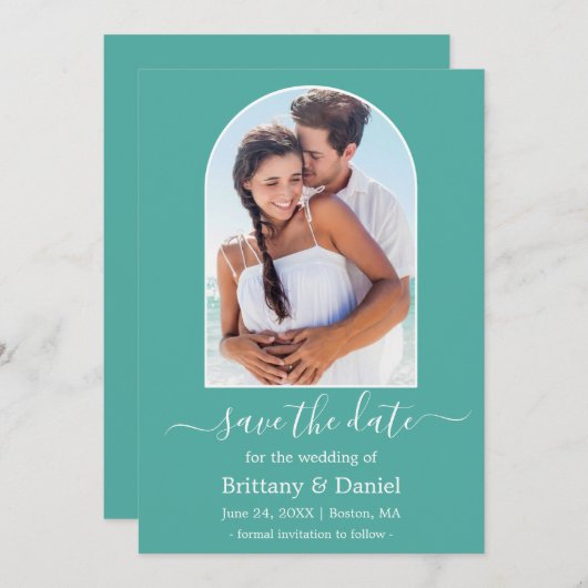 Save The Date Cadre photo Arch moderne Turquoise (Devant / Derrière)