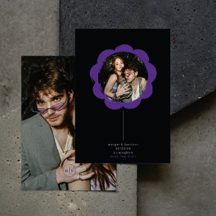 Save The Date cadre photo de fleurs peintes rétro de couleur mod