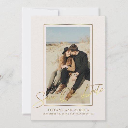 Save The Date Cadre photo de mariage élégant en or (Devant)
