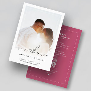 Save The Date Cadre photo de mariage rose foncé à monogramme mod