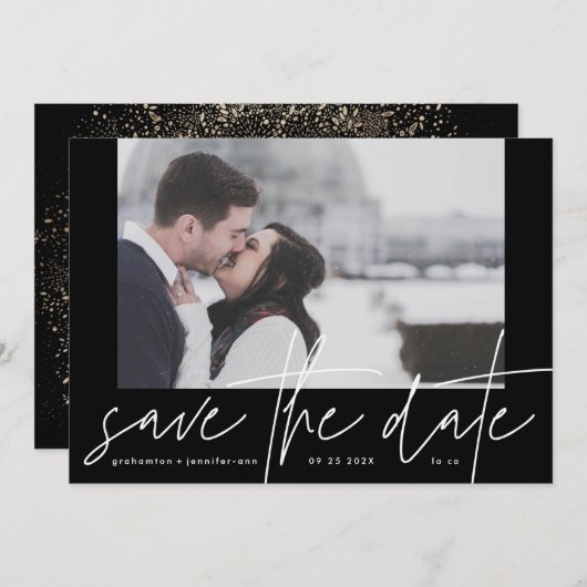 Save The Date Cadre photo Funky Décontracté Onyx noir élégant mo (Devant / Derrière)