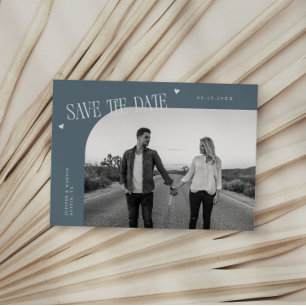Save The Date Cadre photo incurvé bleu ardoise à cœur simple