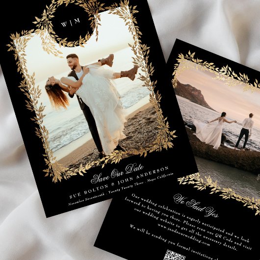 Save The Date Cadre photo Mariage de la couronne d'or Monogramme