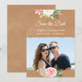 Save The Date Cadre photo marron Fleur de Rose Rose rustique (Devant / Derrière)