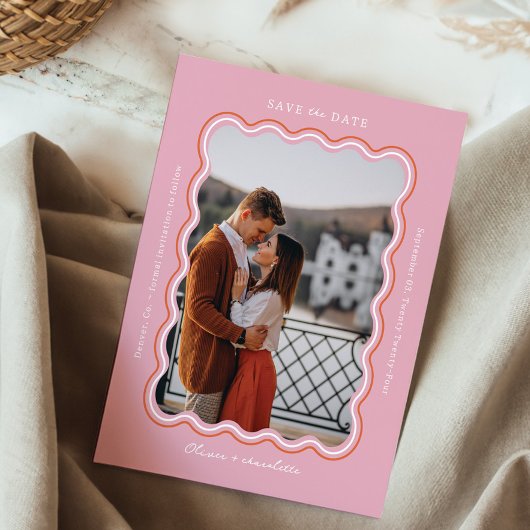 Save The Date Cadre photo ondulé de style minimal rétro chic ros