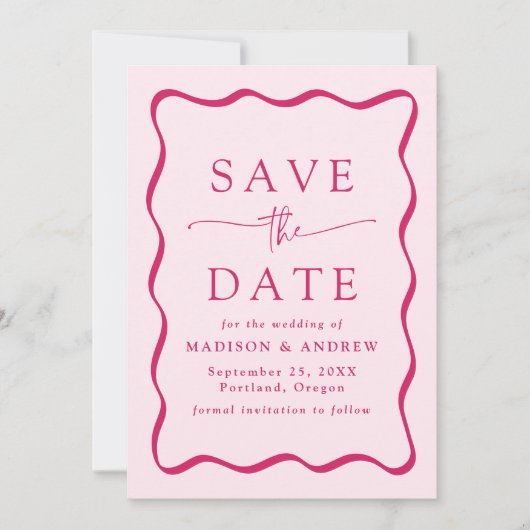 Save The Date Cadre photo ondulé rose moderne mariage (Devant)