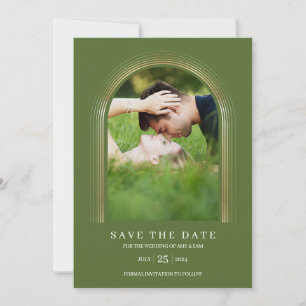 Save The Date Cadre photo Personnalisé Olive Green Gold Elégant