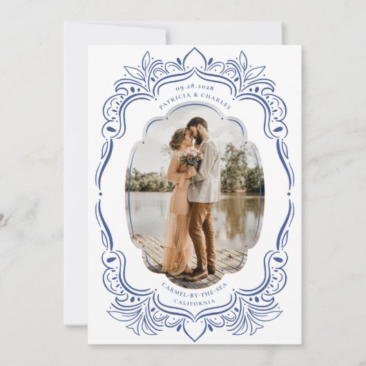 Save The Date Cadre photo vert orné (Devant)