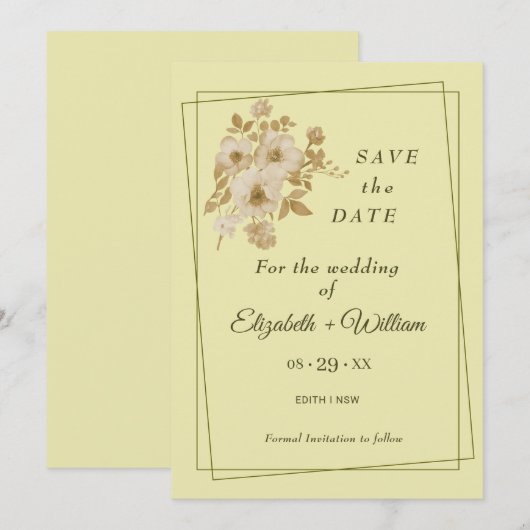 Save The Date Cadre rose - Mariage jaune céleste (Devant / Derrière)