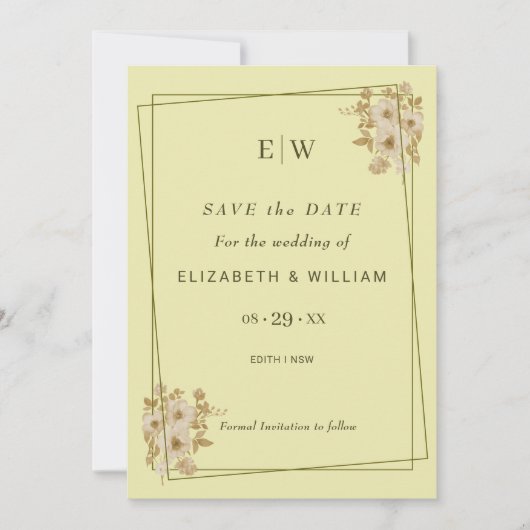Save The Date Cadre rose - Mariage jaune céleste Monogramme (Devant)