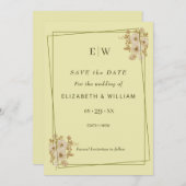 Save The Date Cadre rose - Mariage jaune céleste Monogramme (Devant / Derrière)