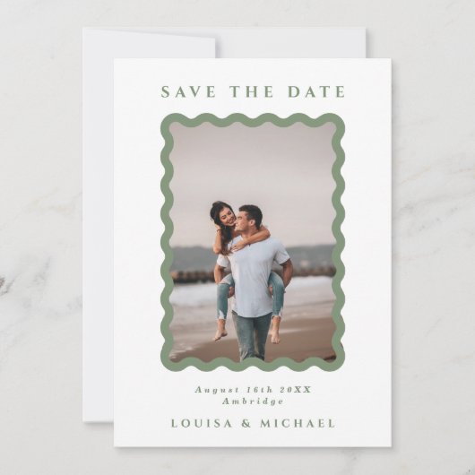 Save The Date Cadre vert et blanc Verre photo QR Code Mariage (Devant)