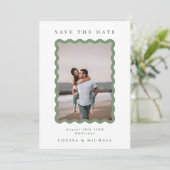 Save The Date Cadre vert et blanc Verre photo QR Code Mariage (Debout devant)