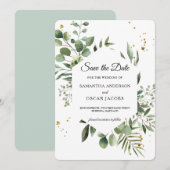 Save The Date Cadre vert eucalyptus à l'aquarelle moderne (Devant / Derrière)
